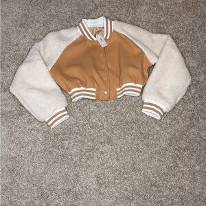 A Girl Thing Tan and Cream Cropped Jacket